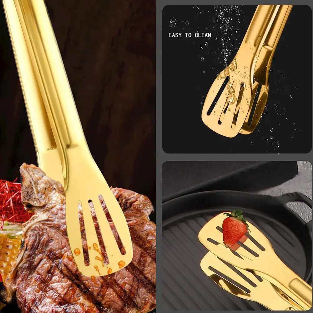 Stainless Steel Bread Clip Steak Clip Food Tongs Gold and Silver Cooking Utensils Kitchen Accessories Cake Bread Grill Clip
