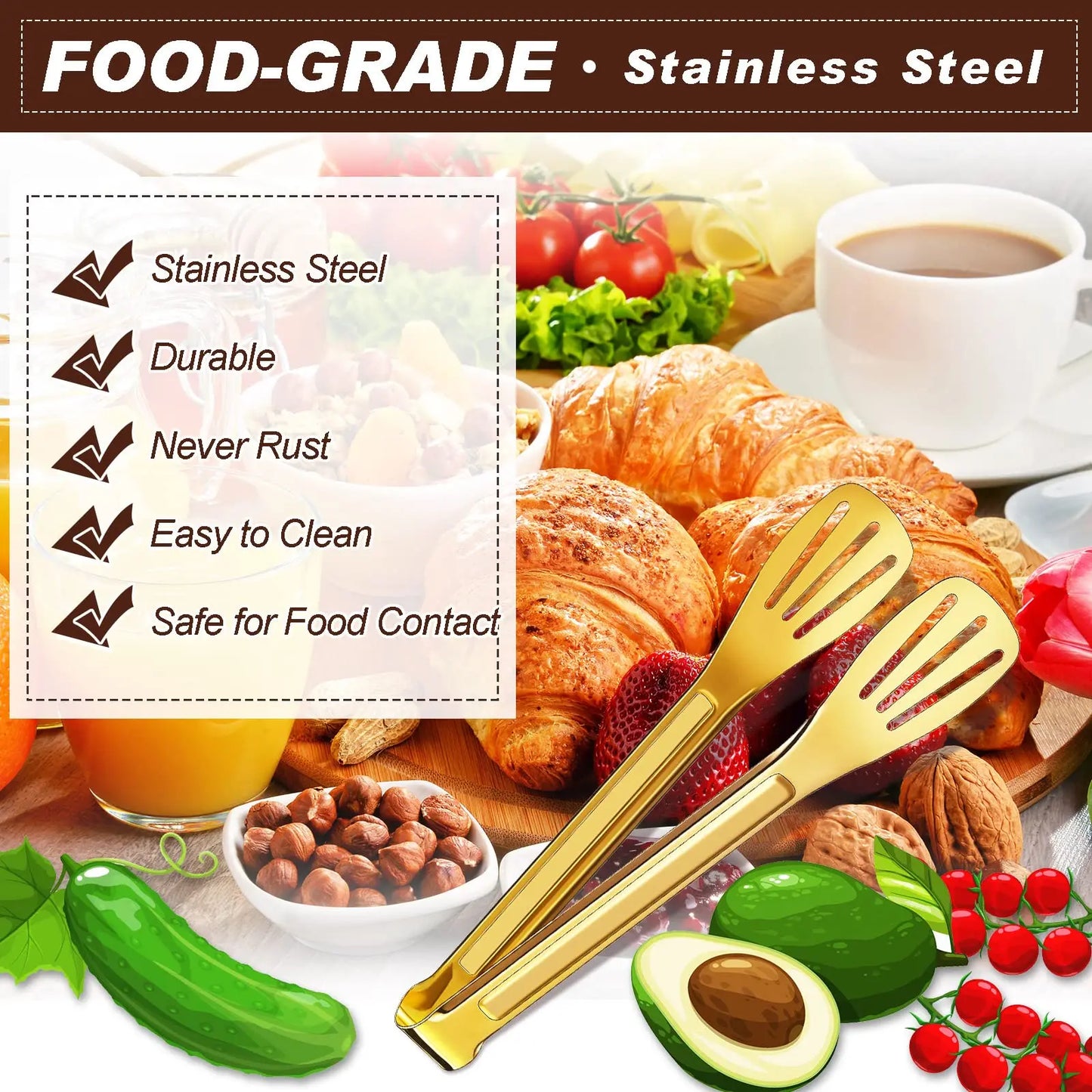 Stainless Steel Bread Clip Steak Clip Food Tongs Gold and Silver Cooking Utensils Kitchen Accessories Cake Bread Grill Clip